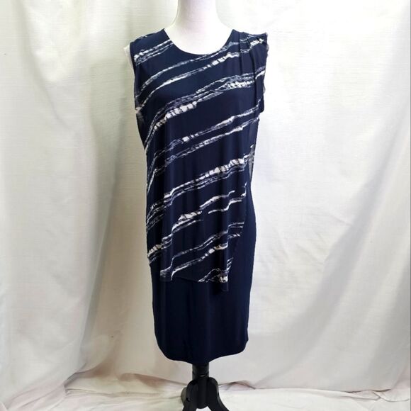 SCAPA Lauren Perre Navy Blue Overlay Shift Dress Size XL - Picture 1 of 9